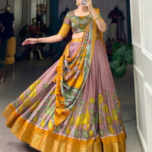 Onion Color Jacquard Dola Silk Printed Lehenga Choli