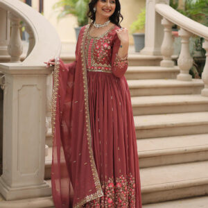 Designer Peach Color Three Piece Sharara Suit
