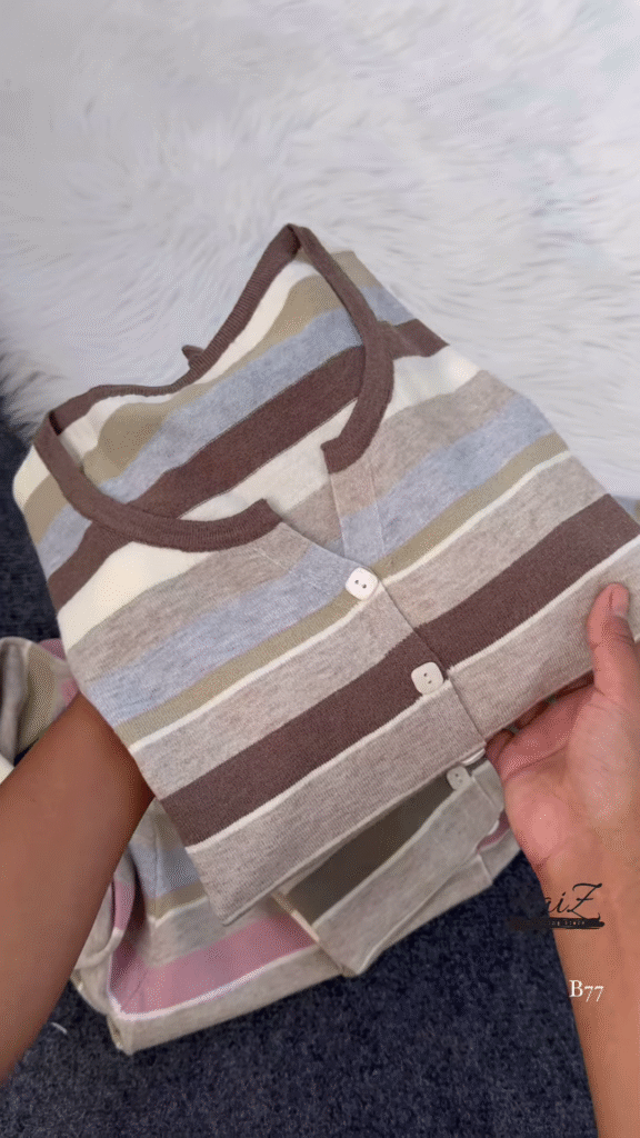 Striped Knit Button-Front Cardigan – Soft Neutrals, Effortless Chic 🤎🤍 - Photo 2