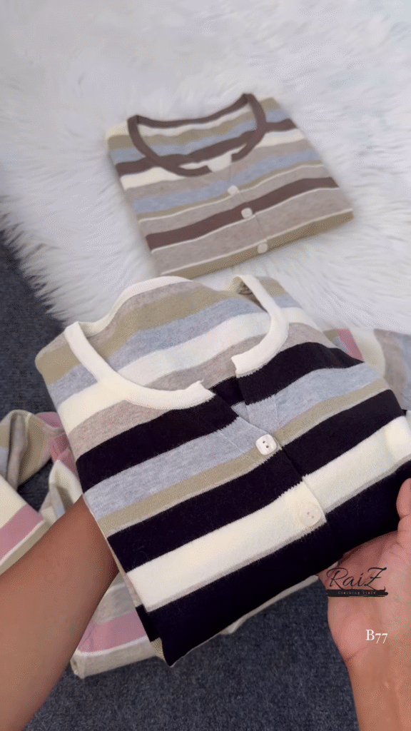 Striped Knit Button-Front Cardigan – Soft Neutrals, Effortless Chic 🤎🤍 - Photo 5