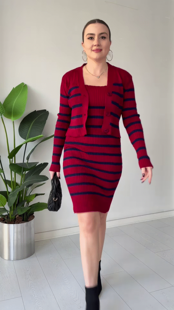 Striped Knit Co‑ord Dress Set – Chic, Stretchy, and Ready to Dress Up or Down - Photo 2