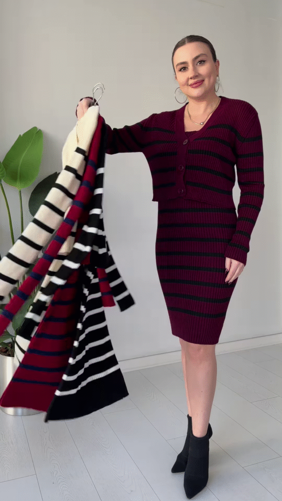 Striped Knit Co‑ord Dress Set – Chic, Stretchy, and Ready to Dress Up or Down - Photo 3