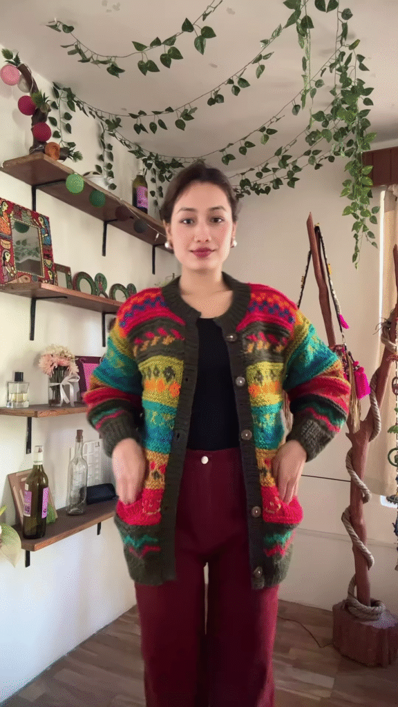 Multicolor Knitted Cardigan & Jogger Set 🎨 Boho-Chic Comfortwear - Photo 1