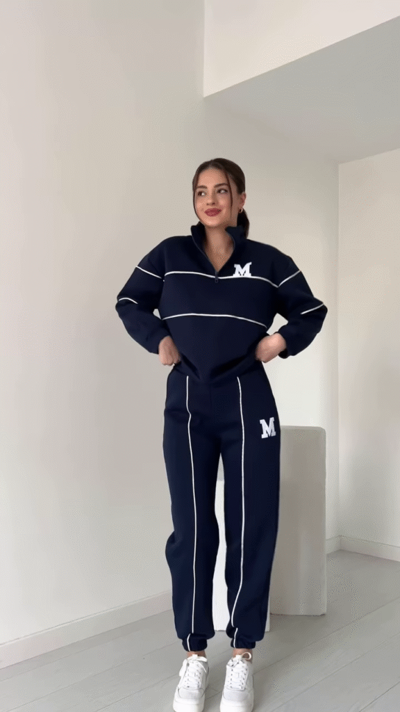 Zip-Up Tracksuit with Contrast Piping ✨ Available in White & Black - Photo 2