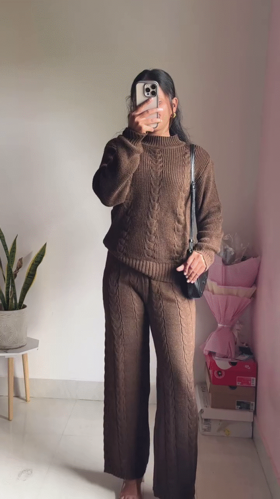 Knitted Sweater & Jogger Co-ord Set 🧶 Available in Maroon & Brown Variants - Photo 1