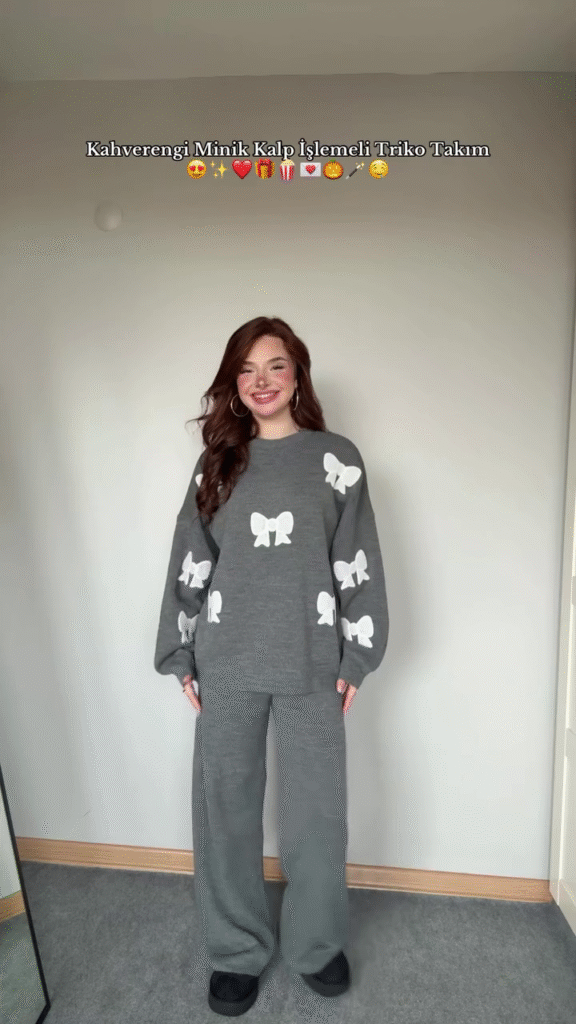 Cute Knit & Pajama Co-ord Sets 🩷 Available in Peach Print, Cream Bow & Grey Bow Variants - Photo 2