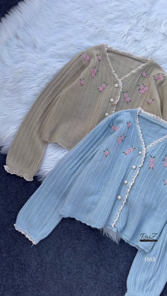 Lace-Trimmed Floral Embroidered Cardigans 🌷 Available in Pink, White & Brown - Photo 2