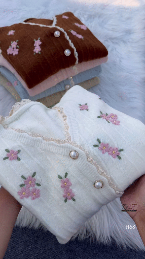 Lace-Trimmed Floral Embroidered Cardigans 🌷 Available in Pink, White & Brown - Photo 6