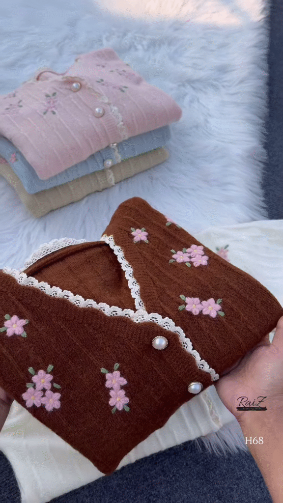 Lace-Trimmed Floral Embroidered Cardigans 🌷 Available in Pink, White & Brown - Photo 3