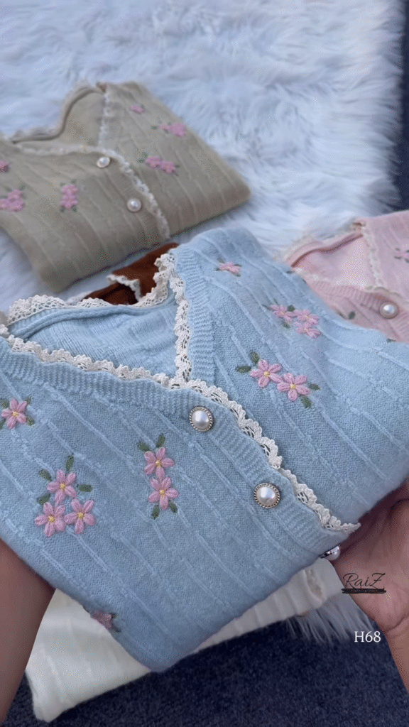 Lace-Trimmed Floral Embroidered Cardigans 🌷 Available in Pink, White & Brown - Photo 4