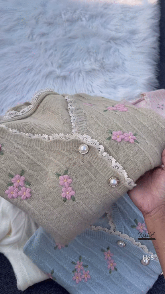 Lace-Trimmed Floral Embroidered Cardigans 🌷 Available in Pink, White & Brown - Photo 5