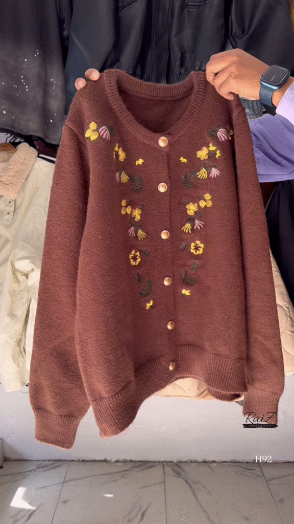 Floral Embroidered Knit Cardigan with Gold Buttons 🧥 Available in Red, Black, Lavender, Mustard & Rose Pink - Photo 4