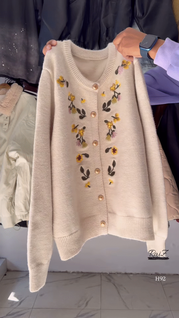 Floral Embroidered Knit Cardigan with Gold Buttons 🧥 Available in Red, Black, Lavender, Mustard & Rose Pink - Photo 5
