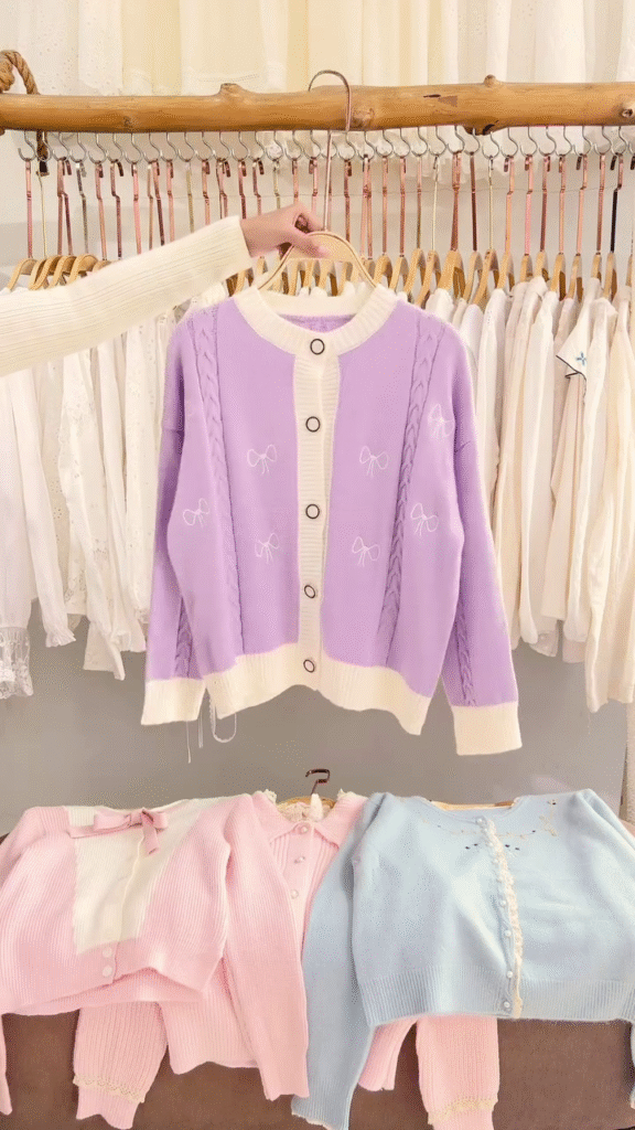 Lace-Trim Floral Embroidered Sweaters & Bow-Collar Buttoned Tops 🧥 Available in Blue & Pink - Photo 8