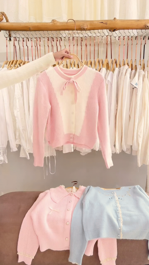 Lace-Trim Floral Embroidered Sweaters & Bow-Collar Buttoned Tops 🧥 Available in Blue & Pink - Photo 9