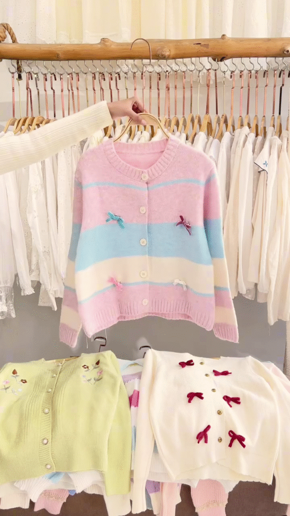 Lace-Trim Floral Embroidered Sweaters & Bow-Collar Buttoned Tops 🧥 Available in Blue & Pink - Photo 10