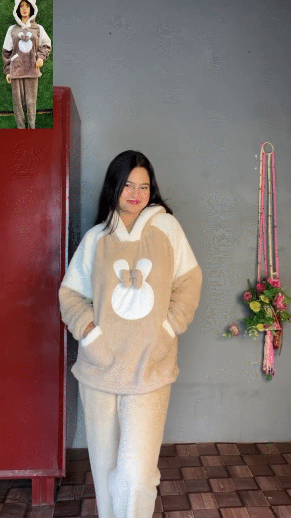 Plush Teddy Embroidery Nightwear Set – Soft, Snuggly Lounge Comfort for All Ages 🧸✨ - Photo 3