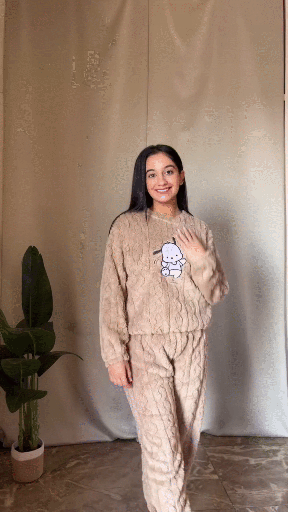 Fluffy Cartoon Co-ord Set 🐾 White Top & Blue Pants – Ultra Cozy Loungewear - Photo 2