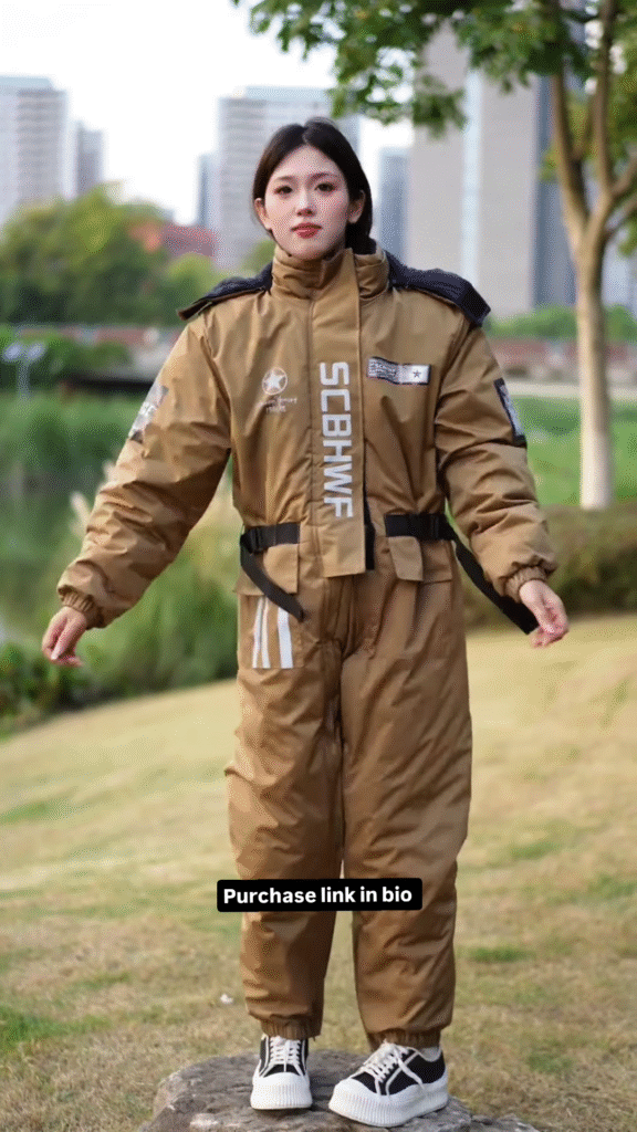 Brown Utility Jumpsuit 🚧 with Reflective Strips & Patch Details - Photo 4