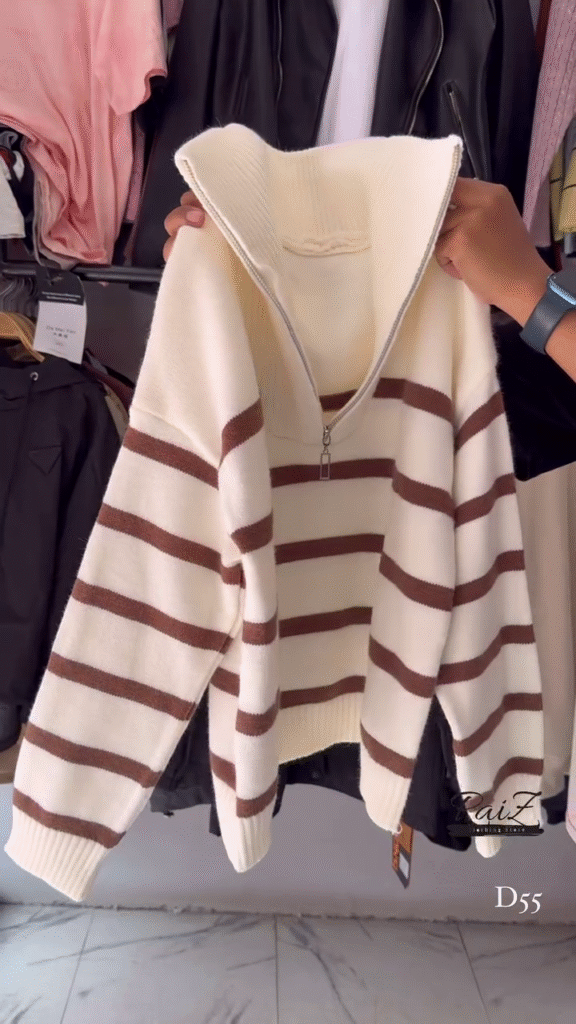 Striped Knit Sweater Collection 🧶 Half-Zip & Crew Styles – Cream, Blue, Red & More - Photo 2
