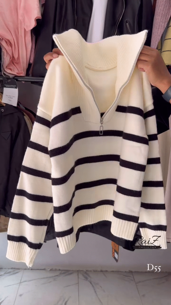 Striped Knit Sweater Collection 🧶 Half-Zip & Crew Styles – Cream, Blue, Red & More - Photo 4
