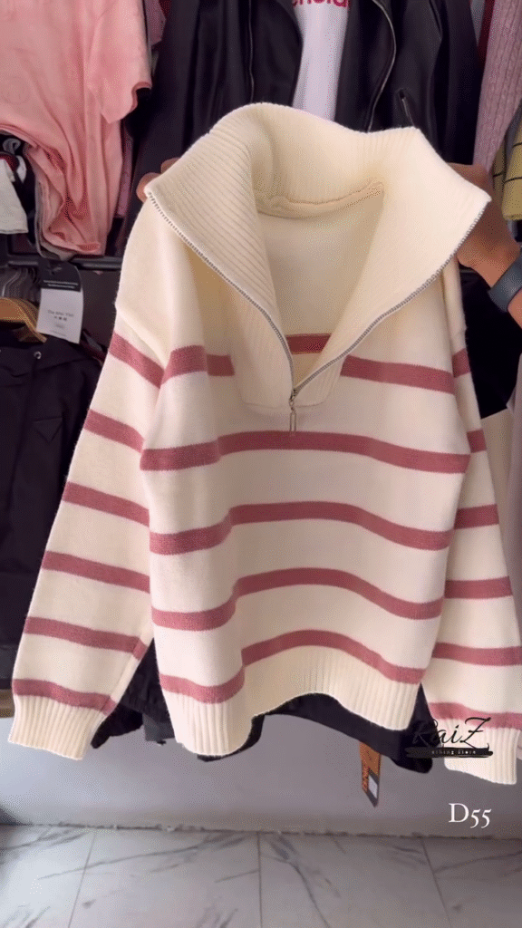 Striped Knit Sweater Collection 🧶 Half-Zip & Crew Styles – Cream, Blue, Red & More - Photo 5
