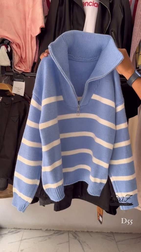 Striped Knit Sweater Collection 🧶 Half-Zip & Crew Styles – Cream, Blue, Red & More - Photo 7
