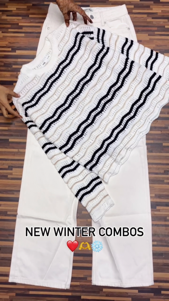 Winter Knitwear Combos ❄️ Cozy Sweaters with White & Black Pants – Floral, Wavy & Geometric Styles - Photo 2