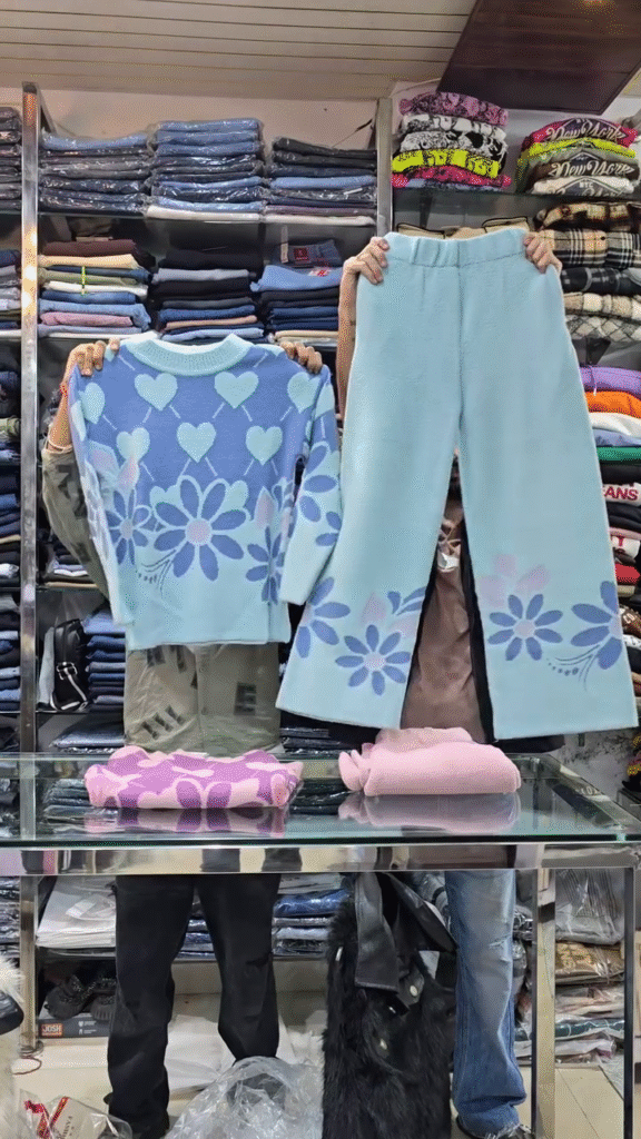 Floral Knit Co-ord Sets 🌸 Heart & Flower Patterns – Purple, Green & Pink Variants - Photo 4