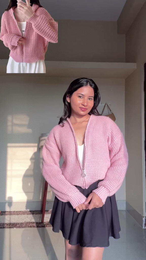 Bubblegum Pink Chunky Knit Zip Cardigan – Plush, Youthful, and All-Day Cozy ✨ - Photo 2