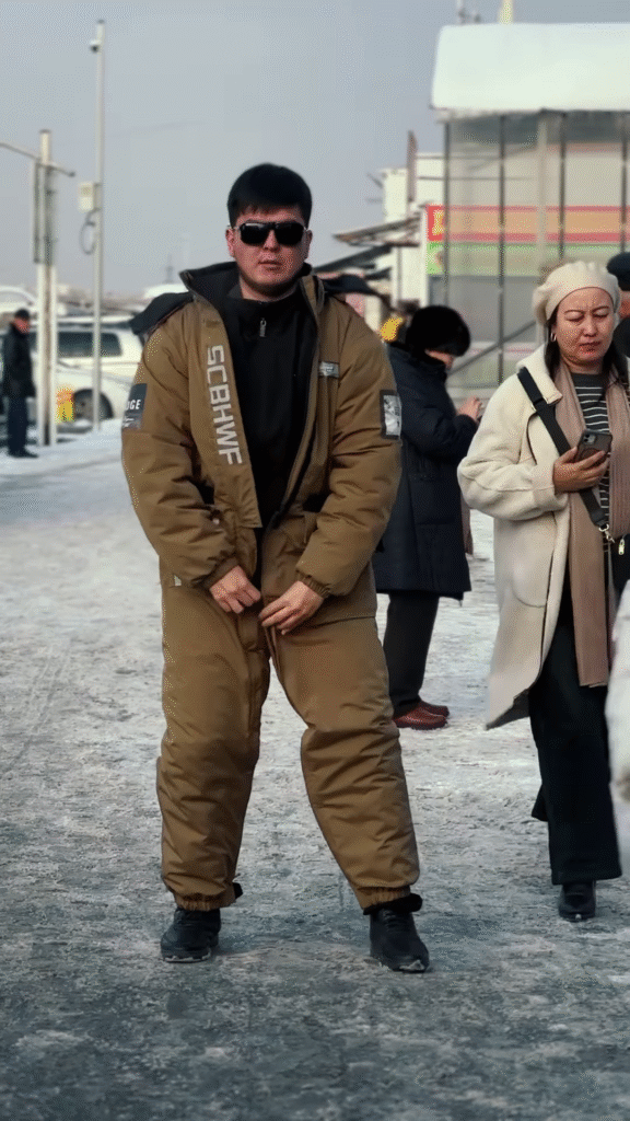 Insulated Space-Themed Jumpsuit ❄️🚀 With Belted Waist & Graphic Patches – Brown Variant - Photo 3