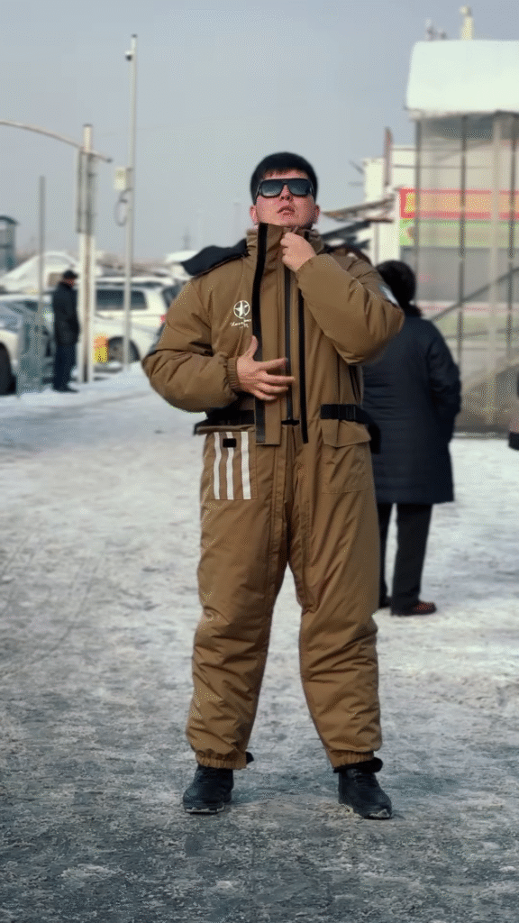 Insulated Space-Themed Jumpsuit ❄️🚀 With Belted Waist & Graphic Patches – Brown Variant - Photo 4
