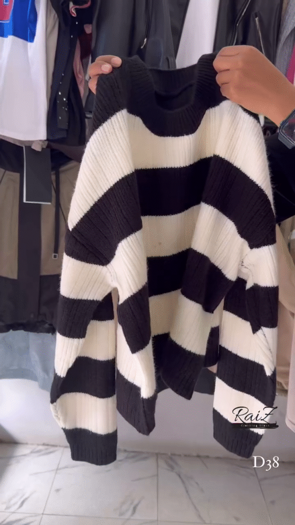 Ribbed Stripe Knit Sweaters 🧶 Horizontal Pattern – Black, Brown, Gray & Pink Variants - Photo 2