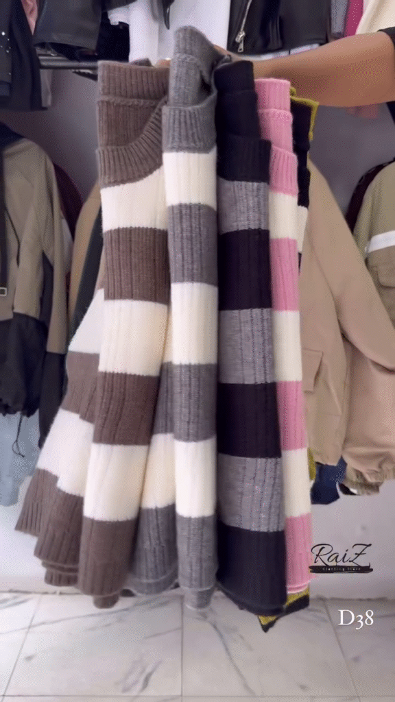 Ribbed Stripe Knit Sweaters 🧶 Horizontal Pattern – Black, Brown, Gray & Pink Variants - Photo 3