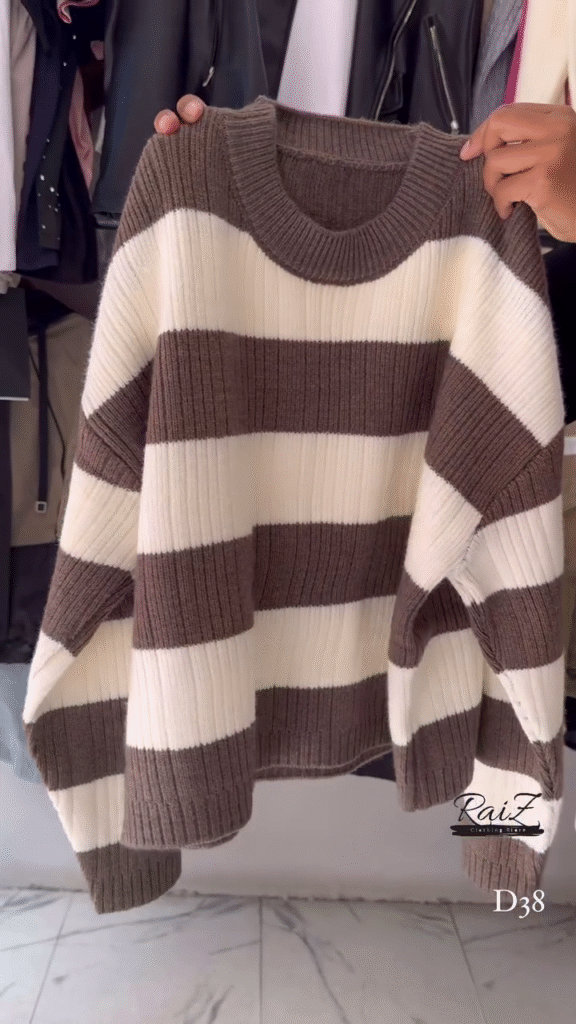 Ribbed Stripe Knit Sweaters 🧶 Horizontal Pattern – Black, Brown, Gray & Pink Variants - Photo 1