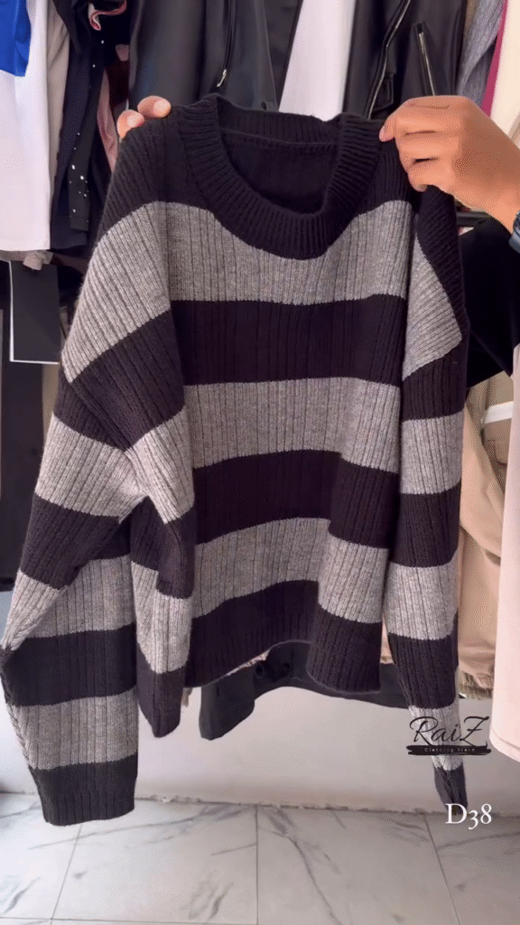 Ribbed Stripe Knit Sweaters 🧶 Horizontal Pattern – Black, Brown, Gray & Pink Variants - Photo 5