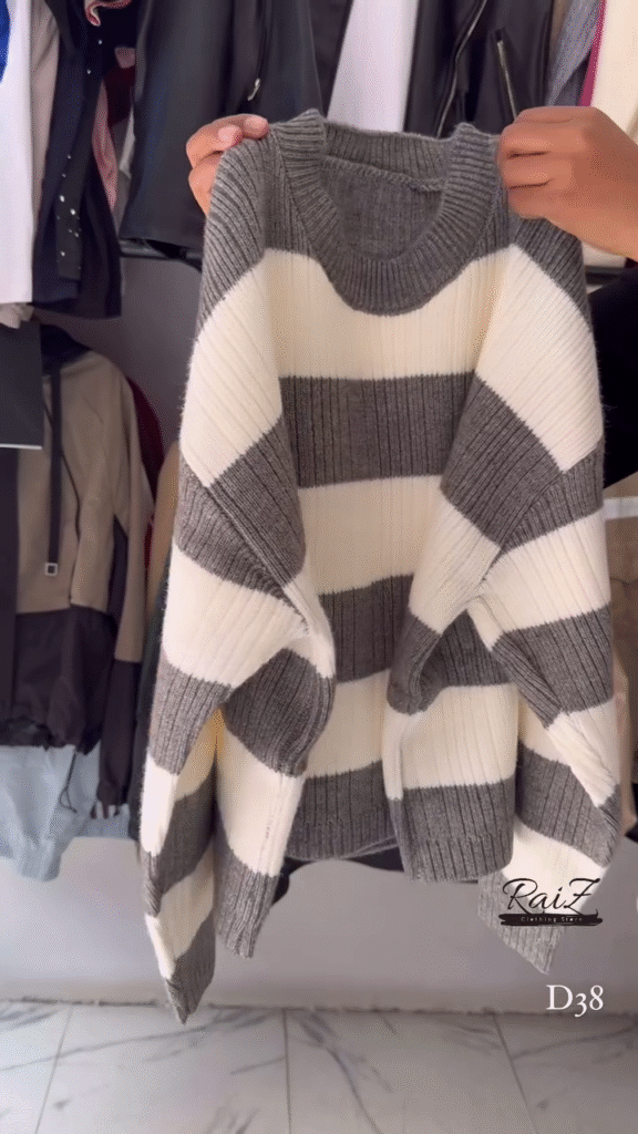 Ribbed Stripe Knit Sweaters 🧶 Horizontal Pattern – Black, Brown, Gray & Pink Variants - Photo 6