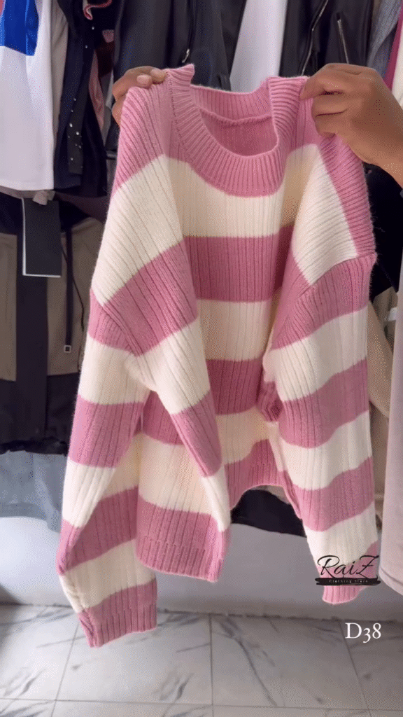 Ribbed Stripe Knit Sweaters 🧶 Horizontal Pattern – Black, Brown, Gray & Pink Variants - Photo 7