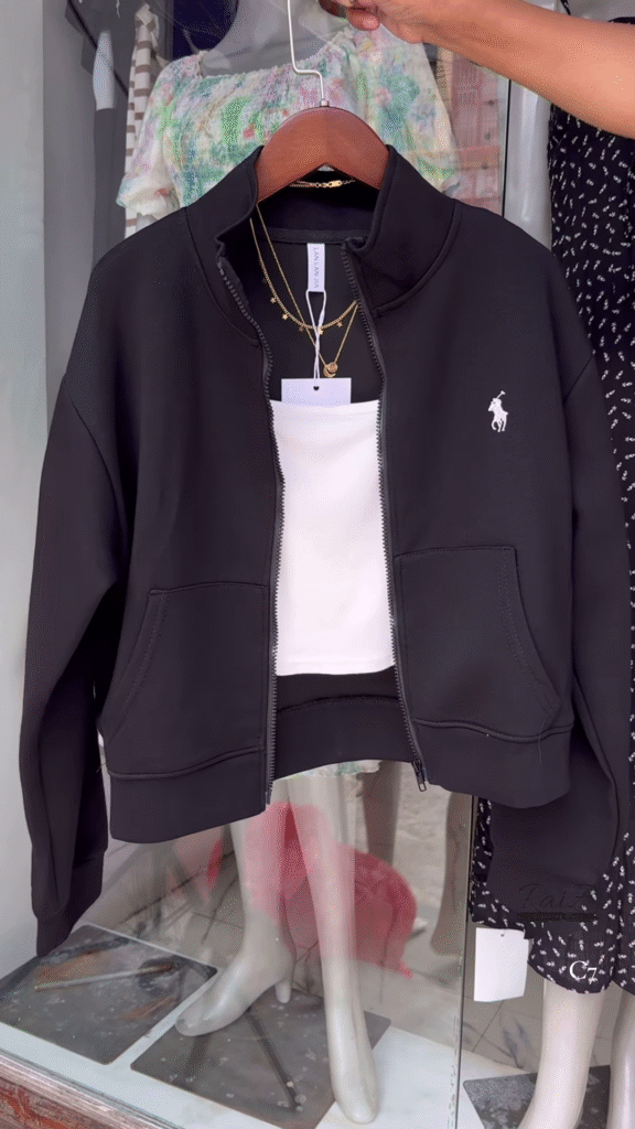 Zip-Up Layered Jackets 🧥✨ With High Collars & Gold Necklace Styling – Beige, White & Brown Variants - Photo 6
