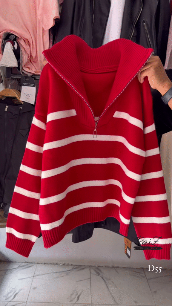 Half-Zip Striped Knit Sweaters 🧶⛷ With High Collar – Red, White & Blue Variants - Photo 1