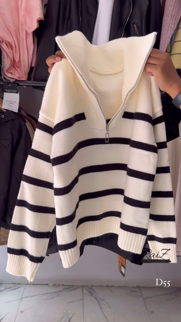 Half-Zip Striped Knit Sweaters 🧶⛷ With High Collar – Red, White & Blue Variants - Photo 2