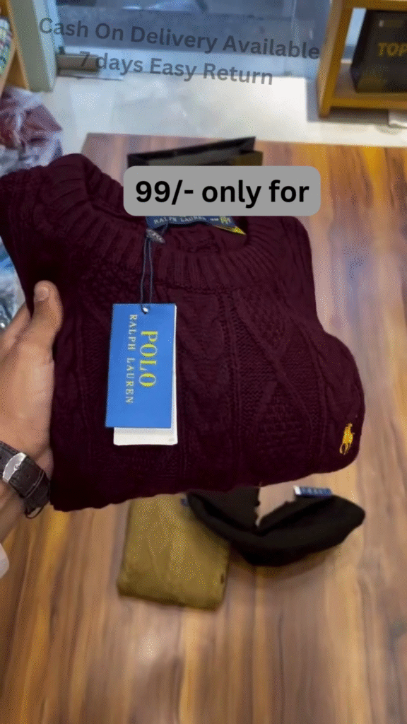 Cable-Knit Sweater Collection 🧶🍂 With Folded Display – Black, Mustard, Maroon & Brown Variants - Photo 4
