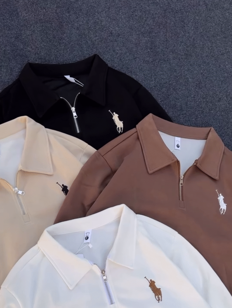 Half-Zip Polo Shirts 🧵🧼 With Embroidered Chest Detail – Black, Beige, Brown & White Variants - Photo 2