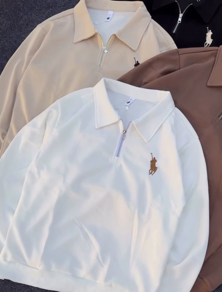 Half-Zip Polo Shirts 🧵🧼 With Embroidered Chest Detail – Black, Beige, Brown & White Variants - Photo 3