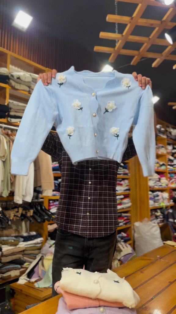 Floral Embroidered Knit Cardigans 🌸🧶 With Pearl Buttons – Purple, Blue & Pink Variants - Photo 3