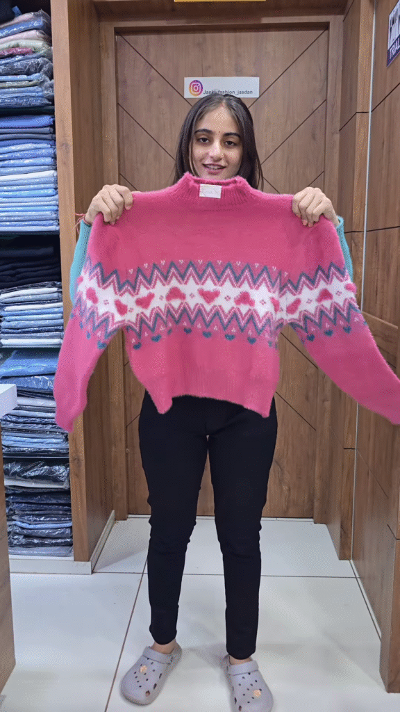 Graphic Pattern Knit Sweaters 🧶💖 With Heart & Geometric Motifs – Pink & Blue Variants - Photo 2