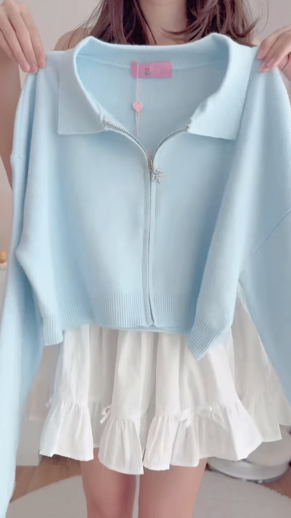 Pastel Knitwear Collection 🧶🎀 With Bow Buttons, Zip Charm & Ribbed Texture – Purple, Blue & Pink Variants - Photo 4