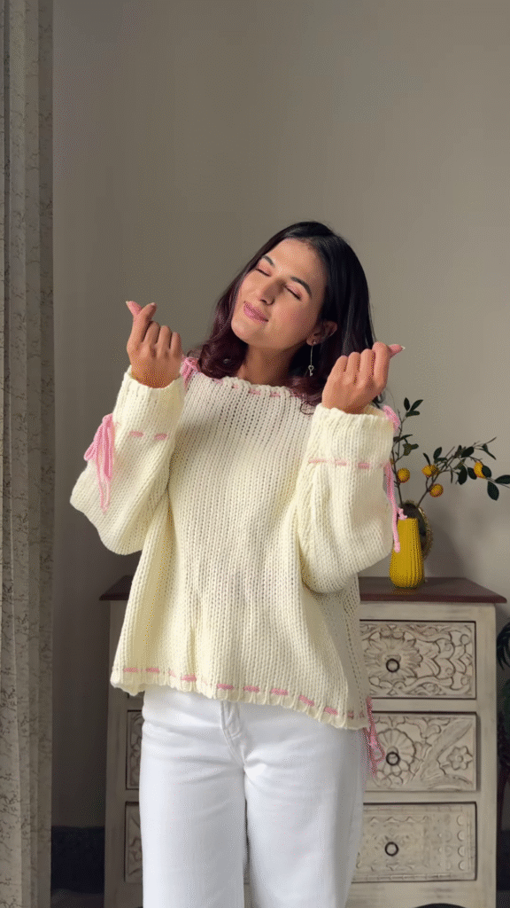 Heart & Ribbon Knitwear Collection 🧶💗 With Embroidery & Bow Accents – Pink & Cream Variants - Photo 6