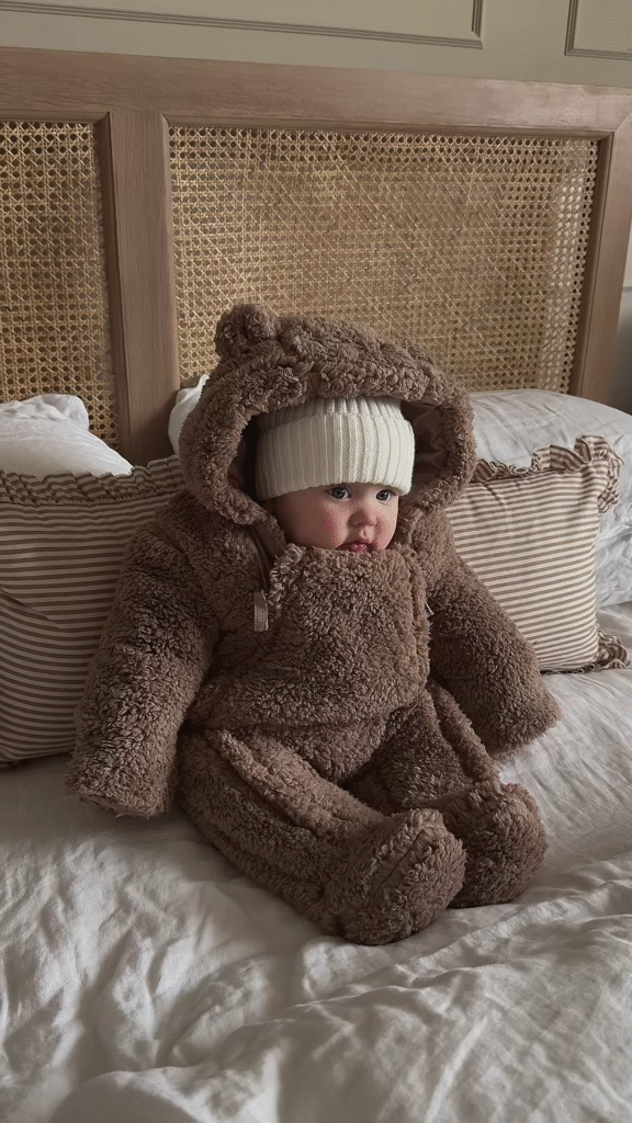 Plush Bear-Hooded Doll Outfit 🧸🛏 With Furry Texture & Ear Detail – Brown Variant - Photo 3