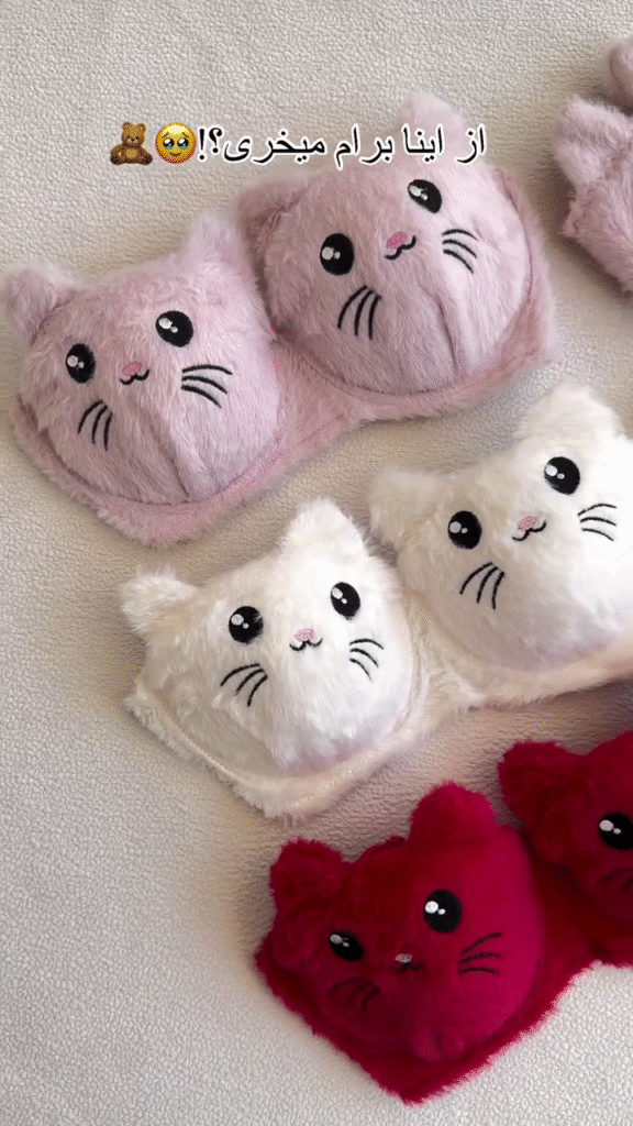 Furry Cat-Face Bras 🐱💗 – Plush Lingerie Tops in Pink, White & Red Variants with Embroidered Details - Photo 1